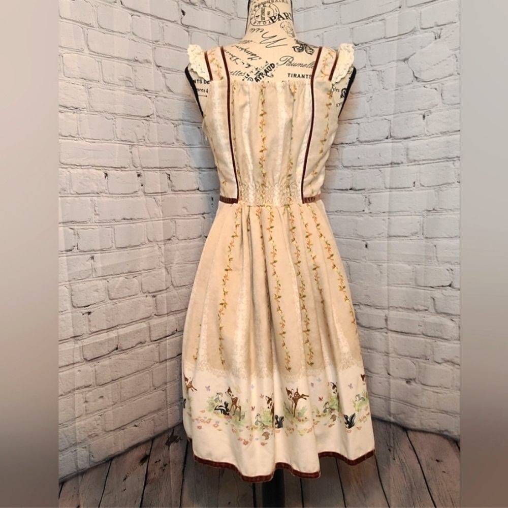 Secret Honey x Disney Honey Bunch Bambi Cream and Brown Floral Midi Dress - Sz 2 - Picture 2 of 12